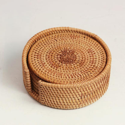 Rustic Rattan Coaster Set