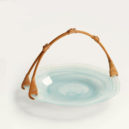 Glazed Glass and Rattan Tray