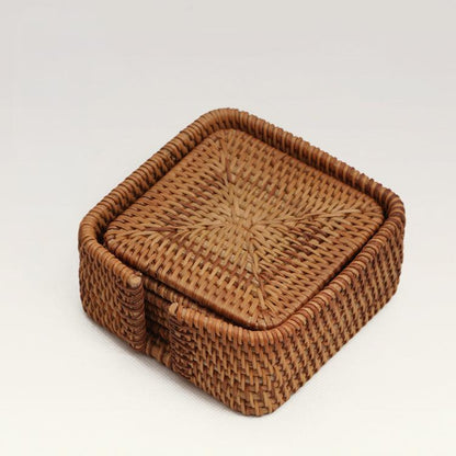 Rustic Rattan Coaster Set