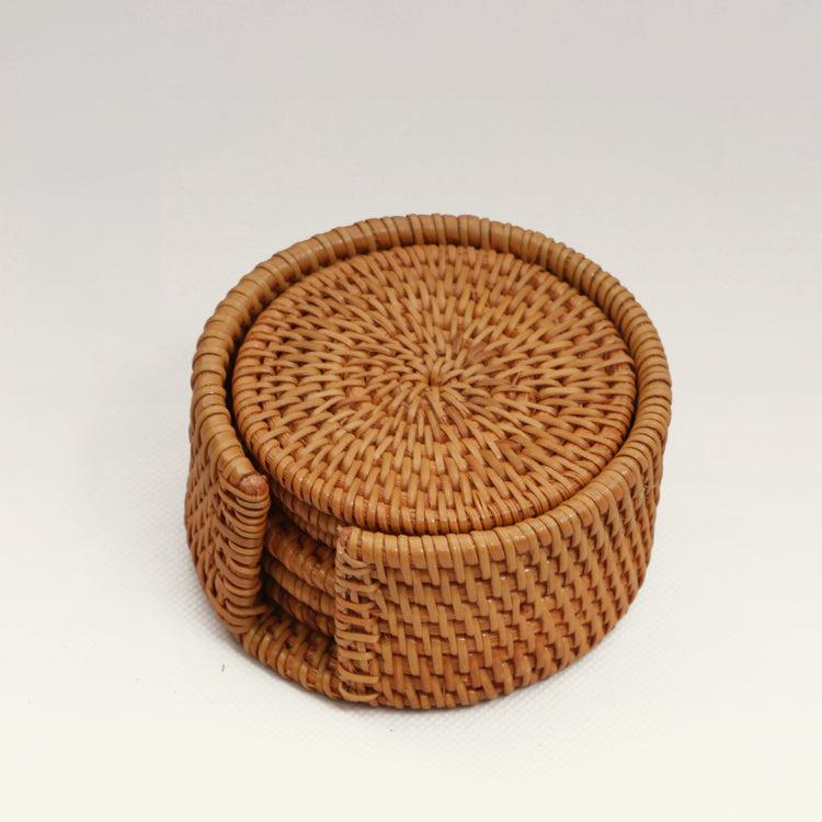 Rustic Rattan Coaster Set