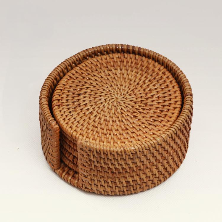 Rustic Rattan Coaster Set